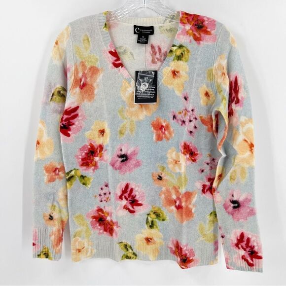 C By Bloomingdale’s Cashmere Floral Sweater - Picture 1 of 4